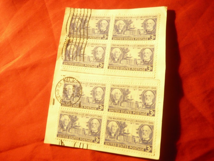 2 Blocuri SUA 4val. pe fragment Universitatea Washington 1949 stampilate