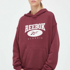 Reebok Classic hanorac de bumbac femei, culoarea bordo, cu glugă, cu imprimeu