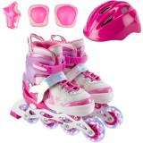 Set role Action One, Little Mermaid, cu casca, protectii, geanta transport, roti luminoase, M (35-38), Roz