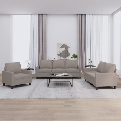 vidaXL Set de canapea cu perne, 3 piese, gri taupe, material textil 3201435 foto