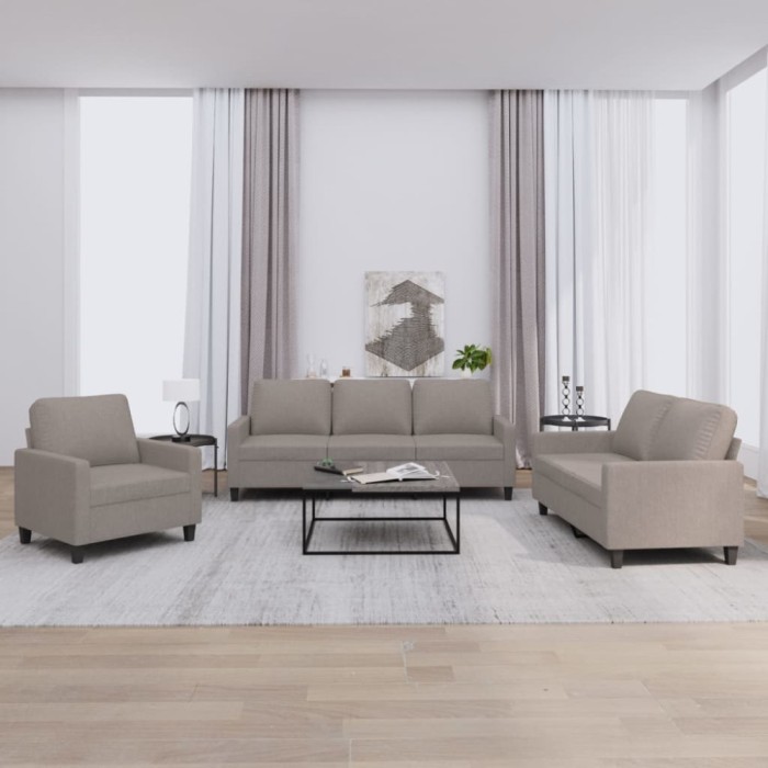 vidaXL Set de canapea cu perne, 3 piese, gri taupe, material textil 3201435