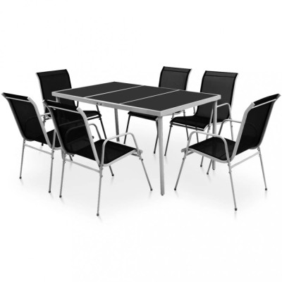 vidaXL Set mobilier de exterior, 7 piese, negru, oțel 43303 foto