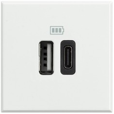 Priza USB tip A+C dubla 5V 3000mA Axolute Bticino 2M alb HD4287C2