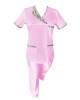 Costum Medical Pe Stil, Roz deschis cu Elastan Cu Paspoal si Garnitură Stil Japonez, Model Nicoleta - L, 3XL