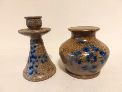 Set vaza si suport lumanare ceramica vintage Germania Echt Salzglasur, gresie, glazura de sare (Salt Glaze) foto