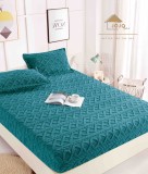 Cumpara ieftin Husa de pat din cocolino,model tricot + 2 fete de perna 50x70cm,albastra - D088