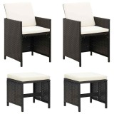 Cumpara ieftin Set scaune de gradina si taburet, 4 piese, negru, poliratan