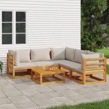 Gossi set mobilier gradina, perne gri deschis, 6 piese, lemn masiv