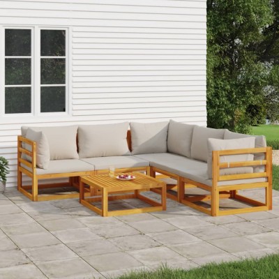 vidaXL Set mobilier grădină, perne gri deschis, 6 piese, lemn masiv 3155288 foto
