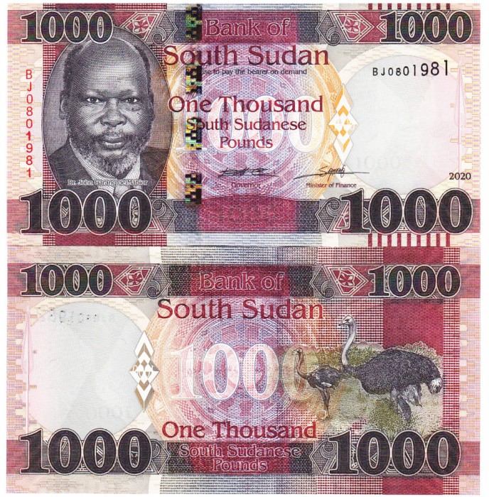 Sudanul de Sud 1 000 Pounds 2020 P-17 UNC