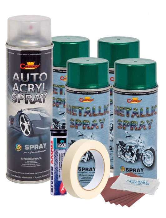 Kit complet reparatie si vopsire jante culoare Verde Metalizat, V4