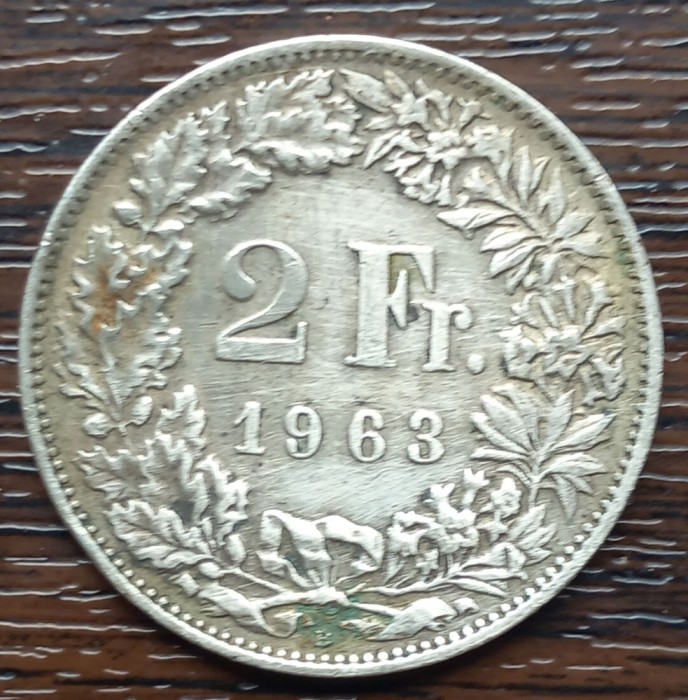 (A312) MONEDA DIN ARGINT ELVETIA - 2 FRANCS FRANCI 1963