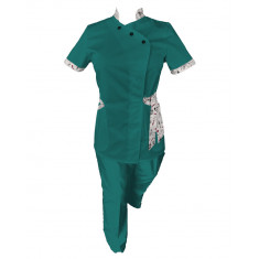 Costum Medical Pe Stil, Turcoaz Inchis cu Elastan cu Garnitură, Model Andreea - M, M