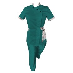 Costum Medical Pe Stil, Turcoaz Inchis cu Elastan cu Garnitură, Model Andreea - XS, 2XL