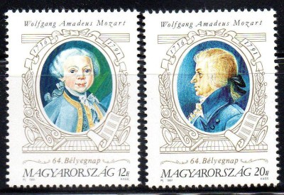 UNGARIA 1991, Aniversari, W.A. Mozart, serie neuzată, MNH foto