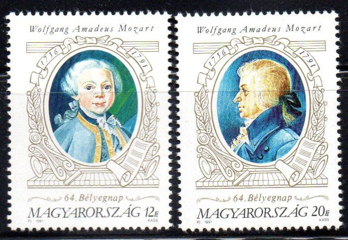 UNGARIA 1991, Aniversari, W.A. Mozart, serie neuzată, MNH