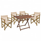 Set mobilier de gradina 5 piese Retto, Pakoworld, masa si 4 scaune, 100x60x71 cm, lemn masiv de fag/PVC perforat, ecru