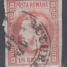 ROMANIA 1868 LP 24 CAROL I CU FAVORITI 18 BANI ROSU STAMPILAT POINCON R.ZOSCSAK