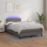 Cumpara ieftin Pat cu arcuri, saltea și LED, gri, 120x200 cm, piele ecologică