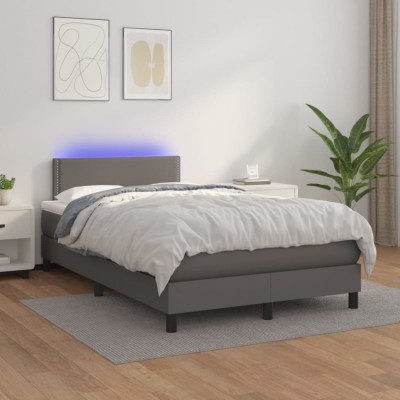 vidaXL Pat cu arcuri, saltea și LED, gri, 120x200 cm, piele ecologică 3134157 foto