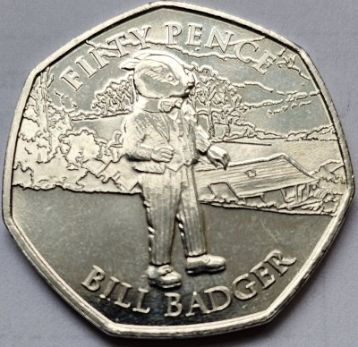 50 pence 2020 Isle of Man/ Insula Man, Bill Badger, km#1660, aunc foto