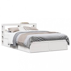 vidaXL Cadru de pat cu tăblie, alb, 140x190 cm, lemn masiv de pin 3306355