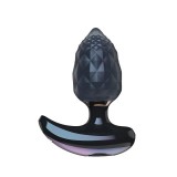 Vibrator anal TINGON A1, cu aplicație, textură geometrică pentru stimulare unică, 12 funcții de vibrație, 5 viteze, gri cu negru