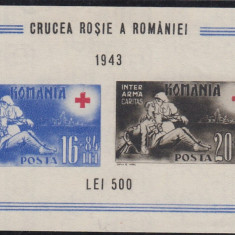 ROMANIA 1943 LP 152 CRUCEA ROSIE COLITA NEDANTELATA FILIGRAN VERTICAL+EROARE MNH