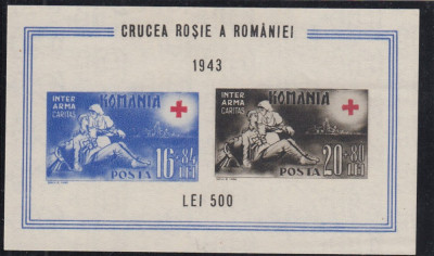 ROMANIA 1943 LP 152 CRUCEA ROSIE COLITA NEDANTELATA FILIGRAN VERTICAL+EROARE MNH foto