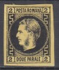 ROMANIA 1866 LP 18 REGELE CAROL I CU FAVORITI HARTIE GROASA 2 PARALE NEGRU/GALBEN GUMA ORIGINALA SARNIERA, Nestampilat