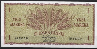 !!! FINLANDA - 1 MARKKA 1963 - P 98 a 5 - UNC / CEA DIN SCAN foto