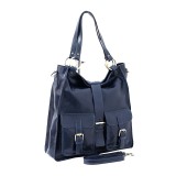 Geanta Dama Piele Naturala Vachetta Bleumarin Umar, 36x10x37 cm, Fabricata in Italia