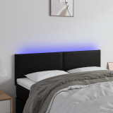 VidaXL Tăblie de pat cu LED, negru, 144x5x78/88 cm, piele ecologică