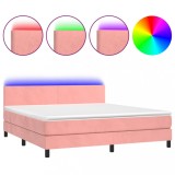 Cumpara ieftin Pat cu arcuri, saltea &amp; LED, roz, 180x200 cm, catifea