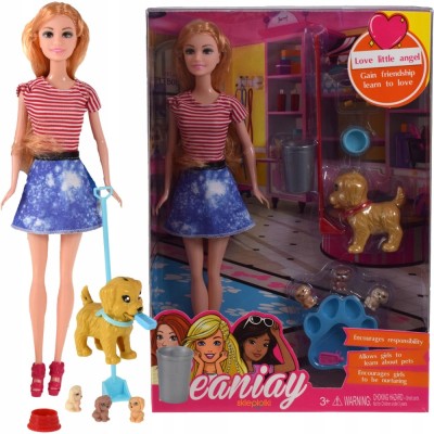 Păpușă cu c&amp;acirc;ini și set de accesorii pentru iubitorii de animale pentru copii foto