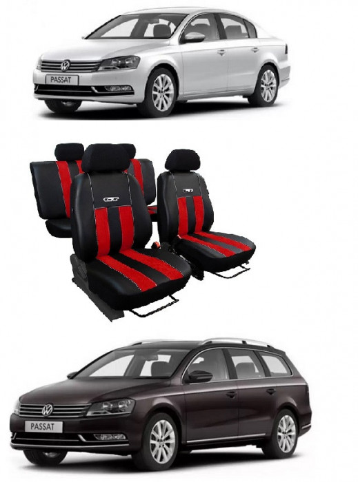 Huse scaune auto piele si textil Volkswagen Passat B7 (2010-2014) Rosu