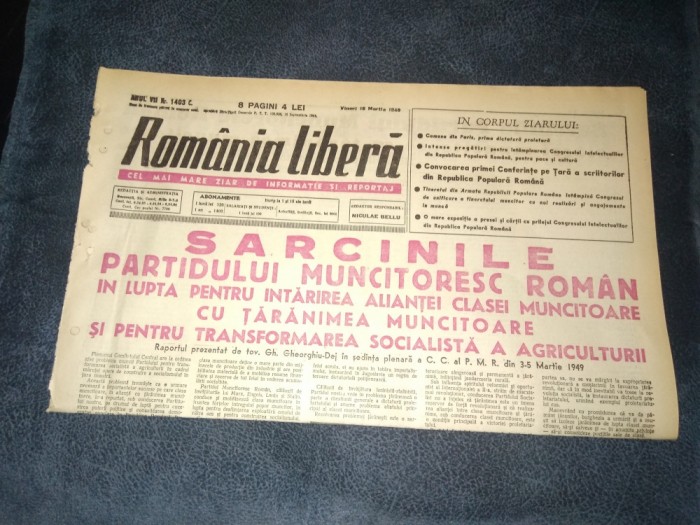 ZIARUL ROMANIA LIBERA 18 MARTIE 1949