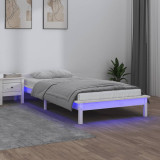 Cadru de pat cu LED, alb, 100x200 cm, lemn masiv, vidaXL