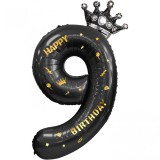 Balon din folie metalizata flippy, figurina cifra si coroana, scris happy birthday, tema aniversare 100 cm, ambalaj individual, pai inclus, umflare cu