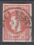 ROMANIA 1868 LP 24 REGELE CAROL I CU FAVORITI 18 BANI ROSU STAMPILAT POINCON