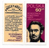 Polonia - A 90-a aniversare a infiintarii Partidului Proletariatului, 1972 - obliterat