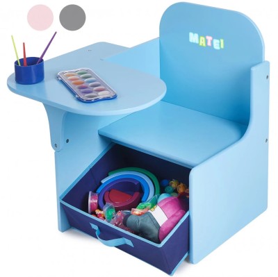 Set Masuta Cu Scaun Incorporat pentru Copii 3 In 1, Din Lemn Mdf, Varsta 3-6 ani Albastru foto
