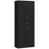 HOMCOM Dulap Bucătărie &Icirc;nalt cu 4 Uși, Sertar Mare, Polițe Reglabile, 70,8 x 34 x 180 Cm, Negru | Aosom Romania