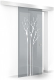 Usa culisanta Boss &reg; model Peace alb, 60x215 cm, sticla gri 8 mm, glisanta in ambele directii, Modern Glass Art