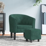Cumpara ieftin Fotoliu tip cuvă cu taburet, verde &icirc;nchis, catifea