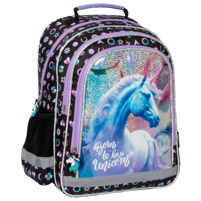 Ghiozdan pentru fetite, Derform Unicorn, cu 3 compartimente, PL15BJR15, 38x28x18 cm foto