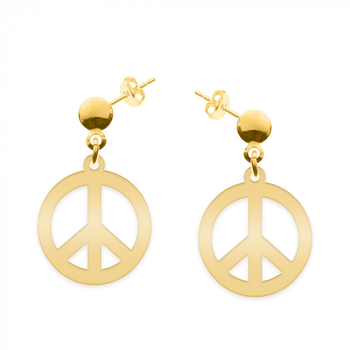 Peace - Cercei personalizati semnul pacii cu tija din argint 925 placat cu aur galben 24K
