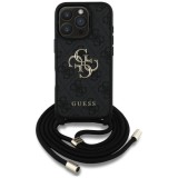 Husa pentru iPhone 16 Pro - Guess Hardcase 4G Big Logo with Cord Strap (GUHCP16LP4GMGCRK) - Black