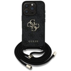 Husa pentru iPhone 16 Pro Max - Guess Hardcase 4G Big Logo with Cord Strap (GUHCP16XP4GMGCRK) - Black