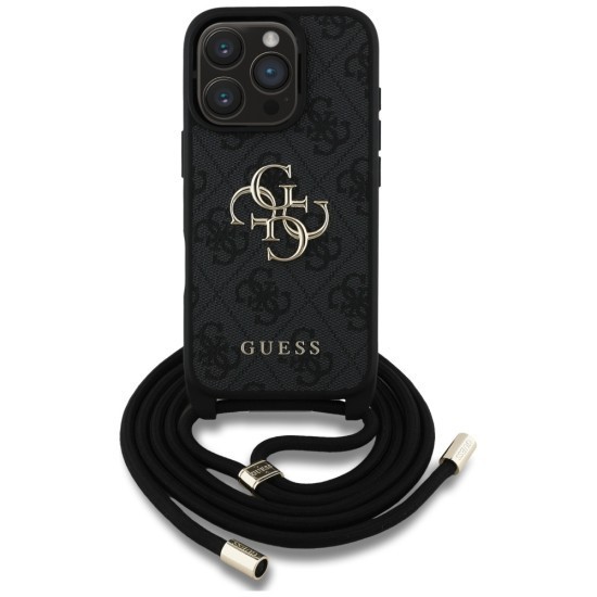 Husa pentru iPhone 16 Pro Max - Guess Hardcase 4G Big Logo with Cord Strap (GUHCP16XP4GMGCRK) - Black